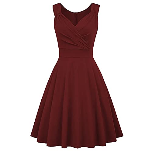 IBAKOM Damen 50/60er Vintage Retro Cocktailkleid Rockabilly Kleider Elegant Knielang Ballkleid Audrey Hepburn Kostüm...