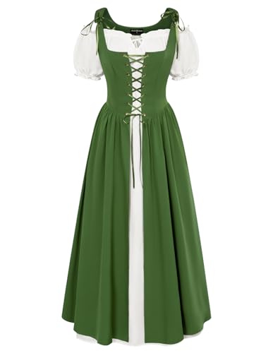 SCARLET DARKNESS Damen Ren Faire Faschingskleid Rockabilly mit Taschen Wikinger Medieval Dress Grün XXL