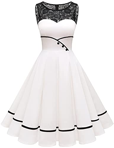 Bbonlinedress Weißes Kleid Damen festliches Kleid Sommerkleid Abendkleider elegant für Hochzeit Rockabilly Kleider...