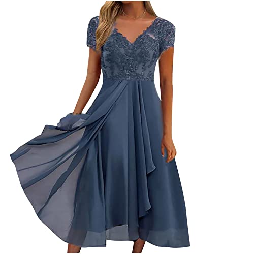 Tshirt Kleid Damen Kleid Damen Festlich Boho Kleid Lang Kleid Damen Elegant Spitze Patchwork Chiffon V-Ausschnitt...