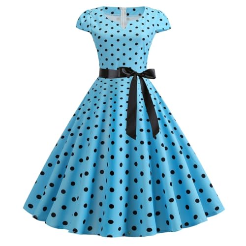 Weißes Kleid, Rockabilly Kleider Damen 50er 60er Jahre Polka Dots Swing Vintage Coctailkleid Hochzeit Festlich Knielang...