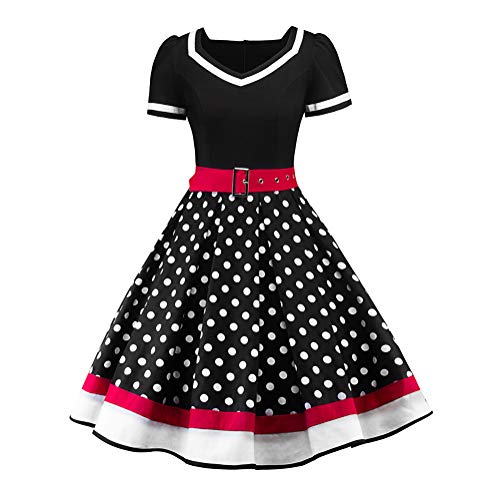 ORANDESIGNE Damen elegant 50er Jahre Petticoat Kleider Gepunkte Rockabilly Kleider Cocktailkleider Schwarz DE 42