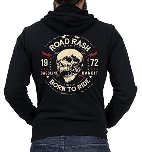 Gasoline Bandit Rockabilly Biker Racer Kapuzen-Jacke Zip-Hoodie für Motorradfahrer Road Rash