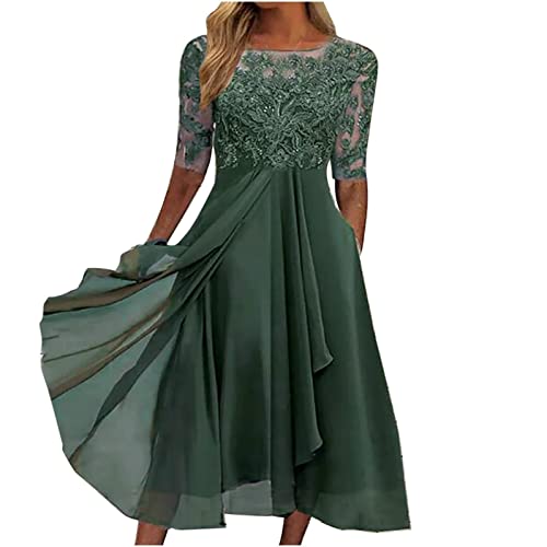Petticoat Kleid Damen, Damen Sommerkleid - Abendkleider Lang Kleid Elegant Chiffon Spitze Swing Cocktailkleid LäSsig...