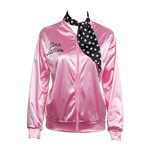 Nofonda Halloween Kostüm, Ladies Pink schicke Jacke 50er 60er 70er Jahre Damen Kostüm, Pink Jacke aus Satin mit Polka...