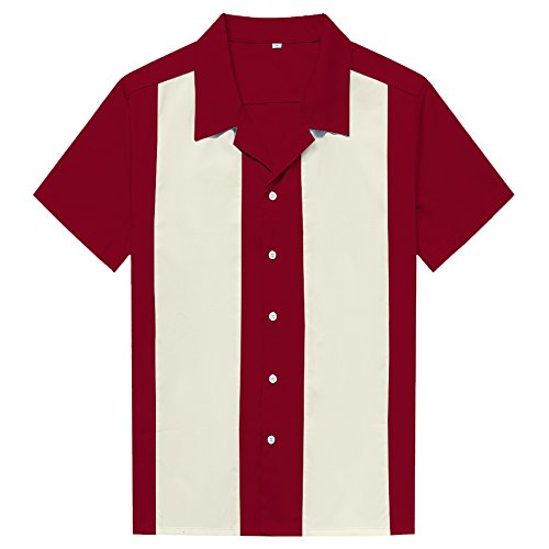 Anchor MSJ Herren 50er Jahre Männliche Kleidung Baumwolle Männer Hemden Kurzarm Vintage Bowling Button-Down-Shirts,...