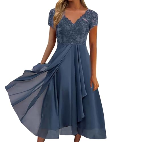 Rockabilly Damen, Damen Sommerkleid - Abendkleider Lang Kleid Elegant Chiffon Spitze Swing Cocktailkleid LäSsig...