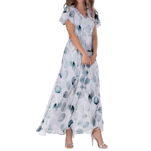 50er Jahre Kleider Damen Hohe Taille a Linie Strandkleider Lässig Kleider Für Mollige Frauen V-Ausschnitt Sommerkleid...