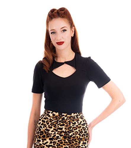 Ro Rox Eva Vintage Pinup Rockabilly 50er Jahre Bluse Retro Formelles Oberteil - Schwarz (S)