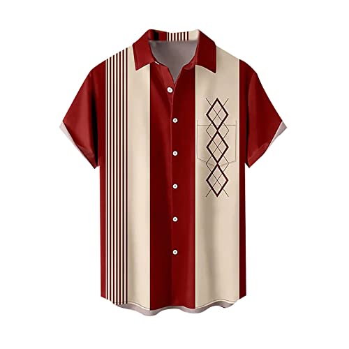 Herren 50er Jahre Herren Kleidung Rockabilly Stil Baumwolle Herren Hemden Kurzarm Fifties Bowling Casual Button-Down...