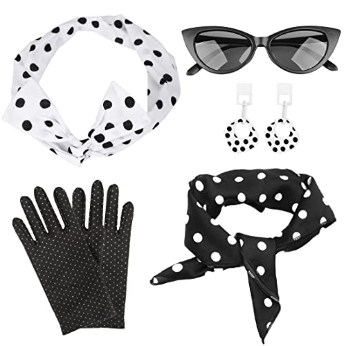 Aurasky Rockabilly Accessoires 50er Jahre, Kostüm Damen Zubehör Schwarz, Kleidung Vintage Zubehör 60er mit Stirnband...