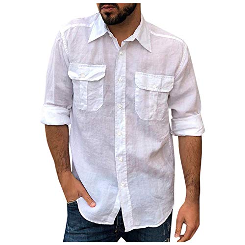 AWDX Herren Commander Hemden mit Großen Brusttaschen Arbeitshemd Langarm Modern Rockabilly übergangs Chambray Hemd...