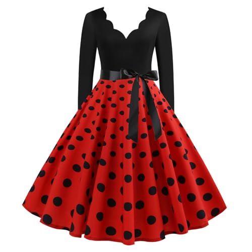 50er Jahre Outfit Damen, Rockabilly Kleider Damen 50er 60er Jahre Kurzarm Polka Dots Coctailkleid Vintage Swing Kleider...