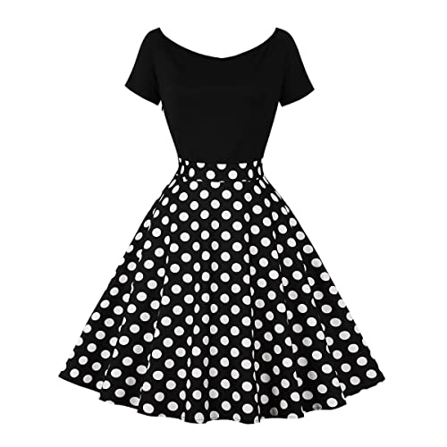 Odizli Rockabilly Kleider Damen Vintage Retro 50er Jahre Petticoat Kleid 1950er 60er Off Shoulder Polka Dot Gepunktet...