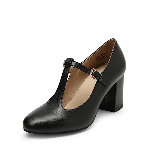 DREAM PAIRS Mary Jane Pumps mit T-Riemen, Hochzeitsschuhe für Damen,Size 39,Schwarz/Pu,DPU211