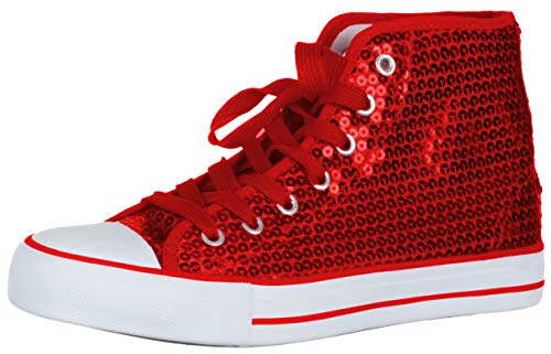 Brandsseller Damen Sneaker Pailletten Halbhoch/Damenschnürer/Damenboots - (39 EU, Rot)