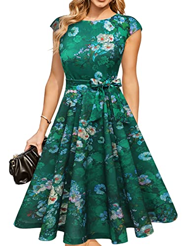 DRESSTELLS Cocktailkleid Damen Elegant 1950er Knielang Rockabilly Hochzeitkleid Abendkleid Kurz Vintage A-Line Swing...