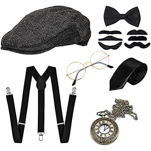 GOLDGE 1920s Herren Accessoires Set Mafia Gatsby Gatsby Kostüm Set mit Panama Gangster Hut Verstellbarem Hosenträger...