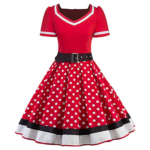 Writtian Kleid Damen Elegant 50er Jahre Petticoat Kleider Gepunkte Rockabilly Kleider V Ausschnitt Cocktailkleider...