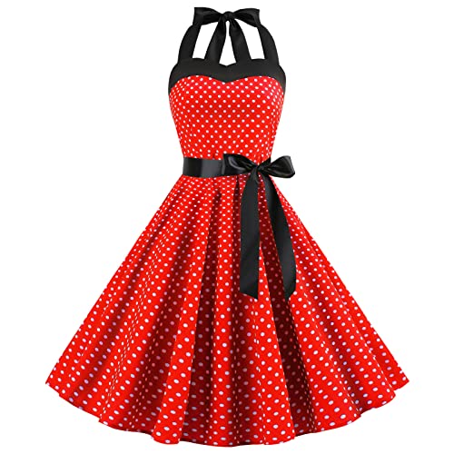 IMEKIS Damen Vintage Cocktailkleid Ärmellos Neckholder 1950er Polka Dots Retro Rockabilly Swing Kleid A Linie...