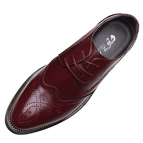 ANUFER Herren Stilvoll Spitzzehe Abendschuhe Schnüren Formal Geschäft Hochzeit Brogues Burgund P110 EU44