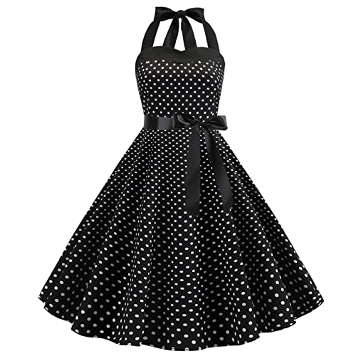 IMEKIS Damen Vintage Cocktailkleid Ärmellos Neckholder 1950er Polka Dots Retro Rockabilly Swing Kleid A Linie...