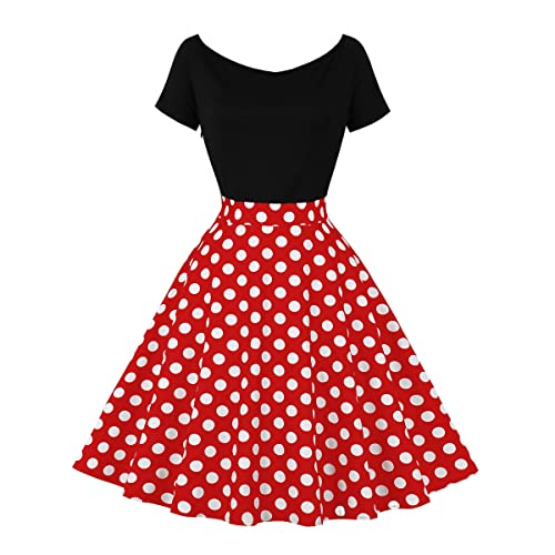 Odizli Rockabilly Kleider Damen Vintage Retro 50er Jahre Petticoat Kleid 1950er 60er Off Shoulder Polka Dot Gepunktet...