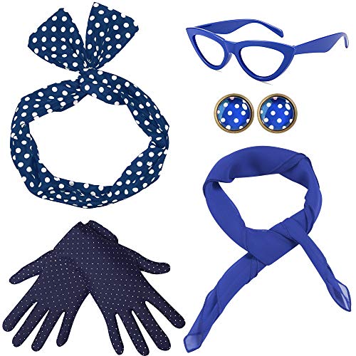 Coucoland 50er Jahre Rockabilly Kostüm Accessoires Damen 1950s Zubehör Set Inklusive Polka Dots Bandana Haarband...