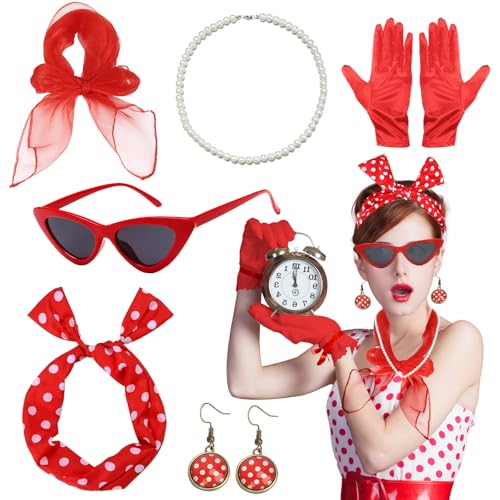 NebulaGlam 50er Jahre Accessoires Damen, 8 Stück Rockabilly Accessoires Damen für Karneval, 1950s Kostüm Set mit...