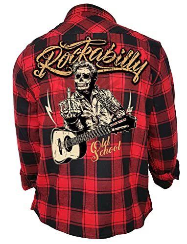 Gasoline Bandit Rockabilly Worker Herren-Hemd schwarz-rot kariert Reine Baumwolle - Old School L