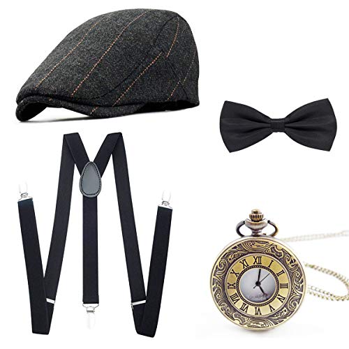 Wagoog 1920s Herren Accessoires Mafia Gatsby Kostüm set Inklusive Panamahut Verstellbar Elastisch Hosenträger Herren...