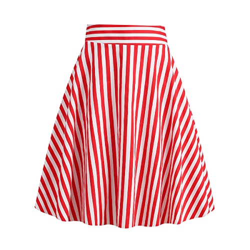Damen Swing Rock 50s Retro Vintage Rockabilly Knielang Festliche R?ck 50er Jahre Vertikale Streifen A-Linie Faltenrock...