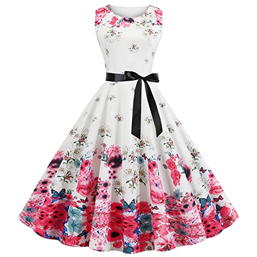 EMATOP Damen Vintage Cocktailkleid Ärmellos Neckholder 1950er Polka Dots Retro Rockabilly Swing Kleid A Linie...