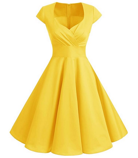 50er Jahre Mode Damen Rockabilly Kleid Petticoat Kleid Vintage Kleid gelb Swing Kleid
